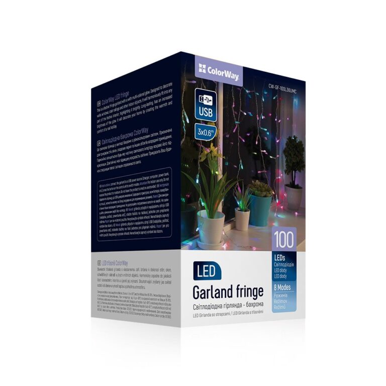 LED girlianda „ColorWay Fringe“ 3 m x 0,6 m, 100 LED (IP20), įvairiaspalvė, USB