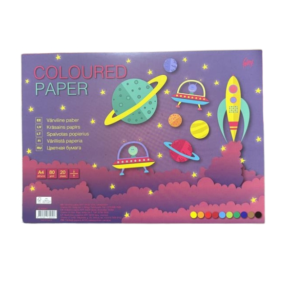 Spalvotas popierius College, dvipusis, A4, 80g, 20 lapų