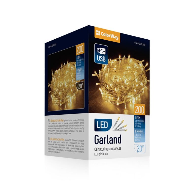 LED girlianda „ColorWay LED 200“ 20 m (8 funkcijos), šilta spalva, USB