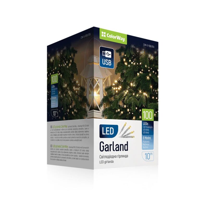 LED girlianda „ColorWay LED 100“ 10 m (8 funkcijos), šilta spalva, USB
