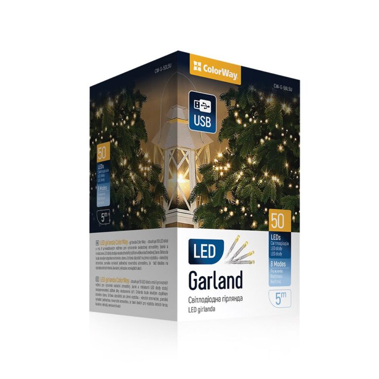 LED girlianda „ColorWay LED 50“ 5 m (8 funkcijos), šilta spalva, USB