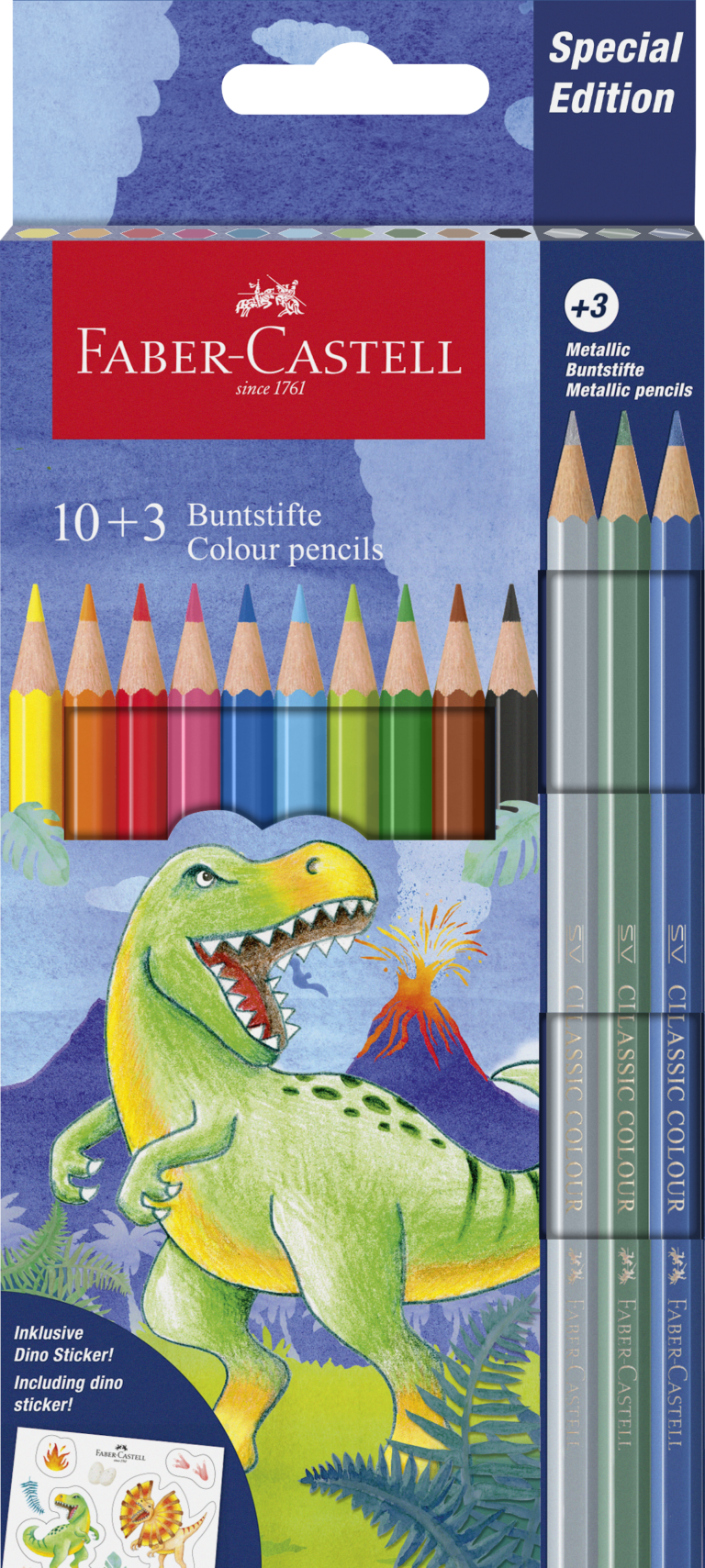 Spalvoti pieštukai Faber-Castell Dino 10+3 spalvų