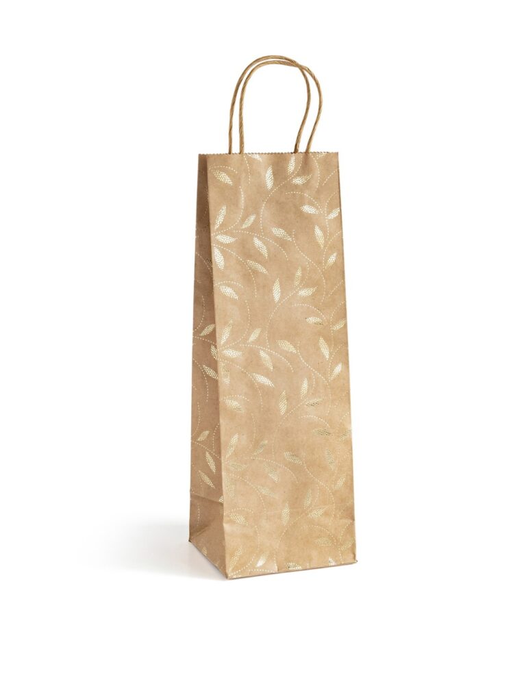 Dovanų maišelis su balto aukso lapeliais 35x10x12