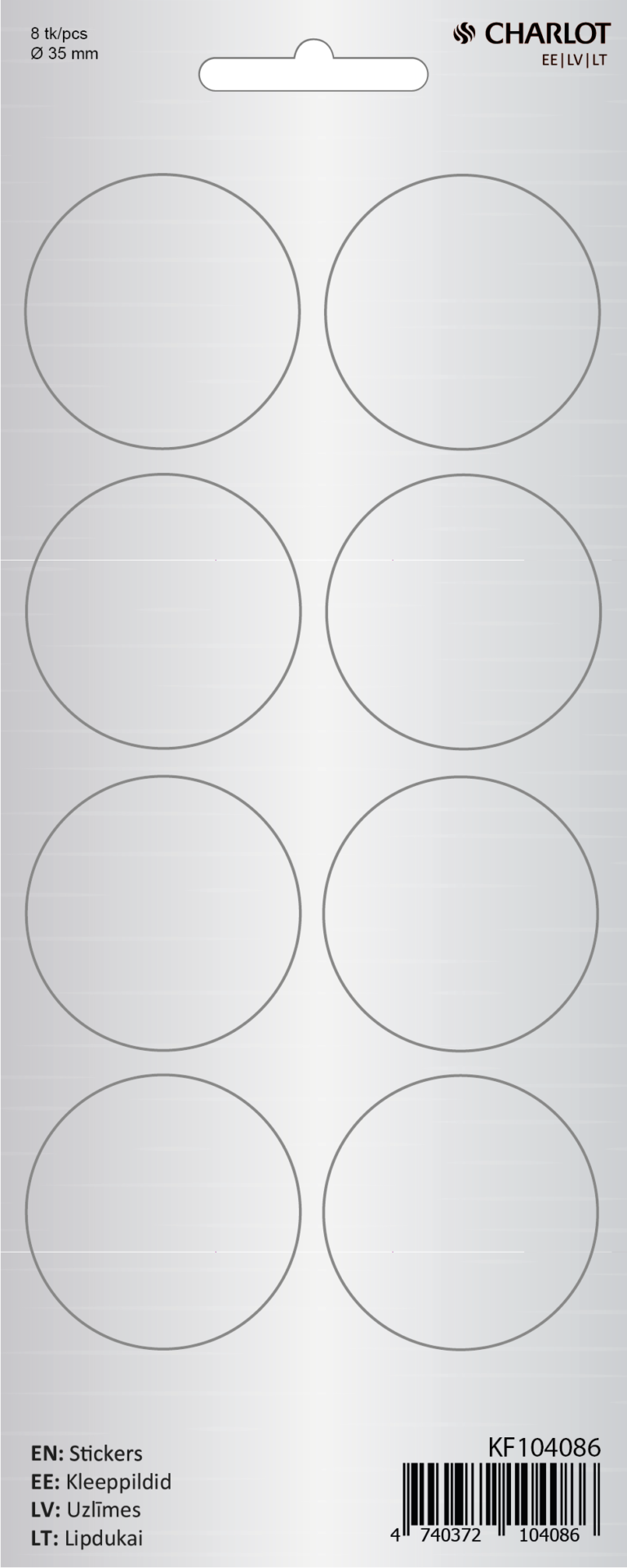 Lipdukas Charlot Ø35mm 8vnt./lapas sidabrinis