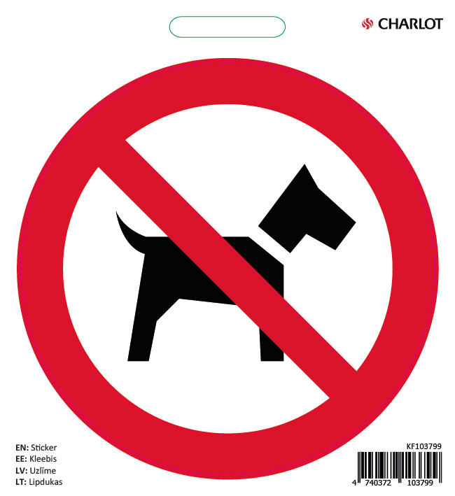 Lipdukas Charlot 100x100mm Šunys draudžiami, raudonas