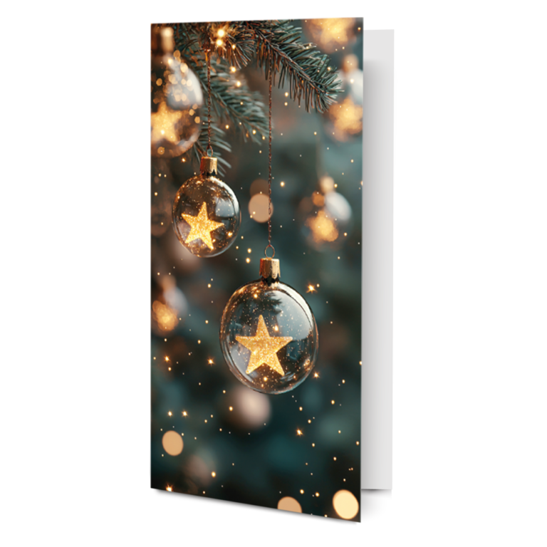 Kalėdinis sveikinimo atvirukas Kalėdiniai kamuoliukai su žvaigždėmis