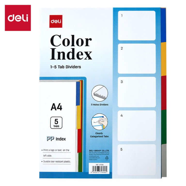 Skiriamieji lapai DELI A4 1-5, plastikiniai, spalvoti