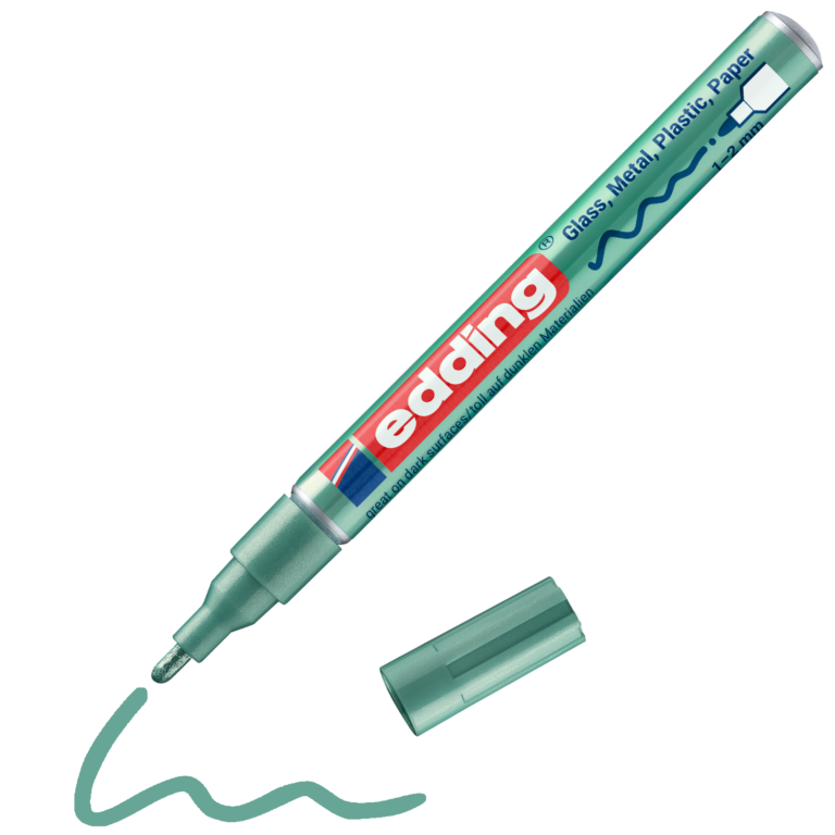 Žymeklis Edding 751 lako pagrindu, apvaliu galiuku, 1-2mm, skirtas dekoravimui, metalikos žalios spalvos