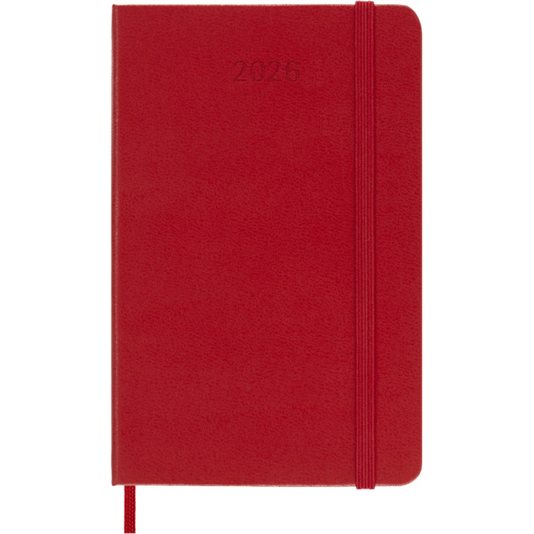 Kalendorius-užrašų knygutė Moleskine 2026 9x14cm, savaitė, kietas viršelis, raudonos spalvos Moleskine 2026 Weekly Pocket Diary, 9 × 14 cm, Hard Cover, Red