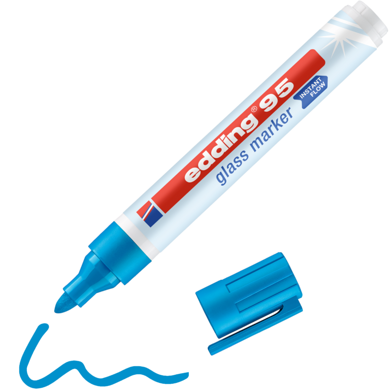 Žymeklis stiklui Edding 95, 1.5-3mm apvaliu galiuku, šviesiai mėlynos spalvos