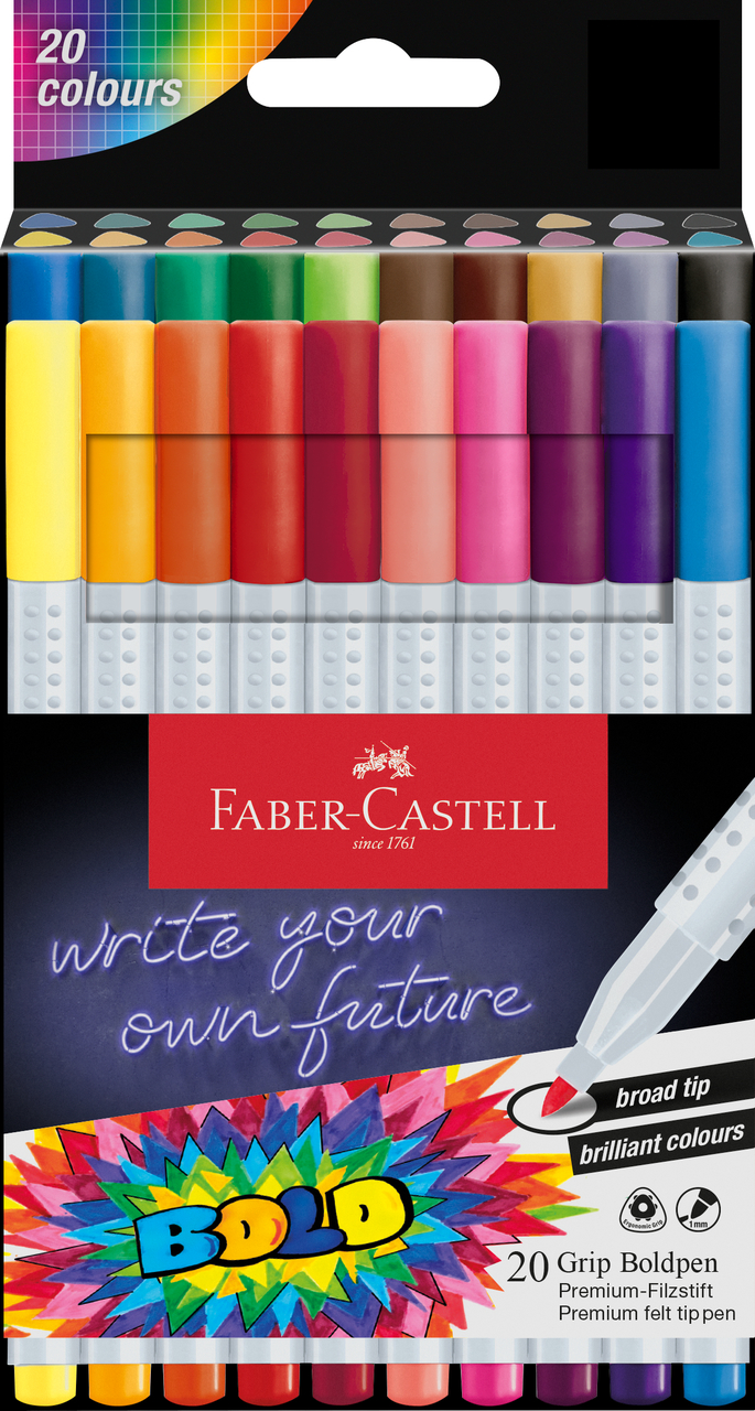 Tušinukų rinkinys Faber-Castell Grip Boldpen, 20 vnt./pak.