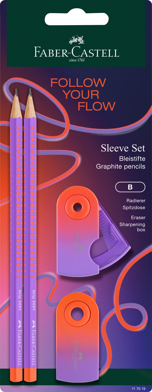 Harilik pliiats Faber-Castell Flow Edition Punchy Melon HB 2tk + kustukumm ja teritaja blistris