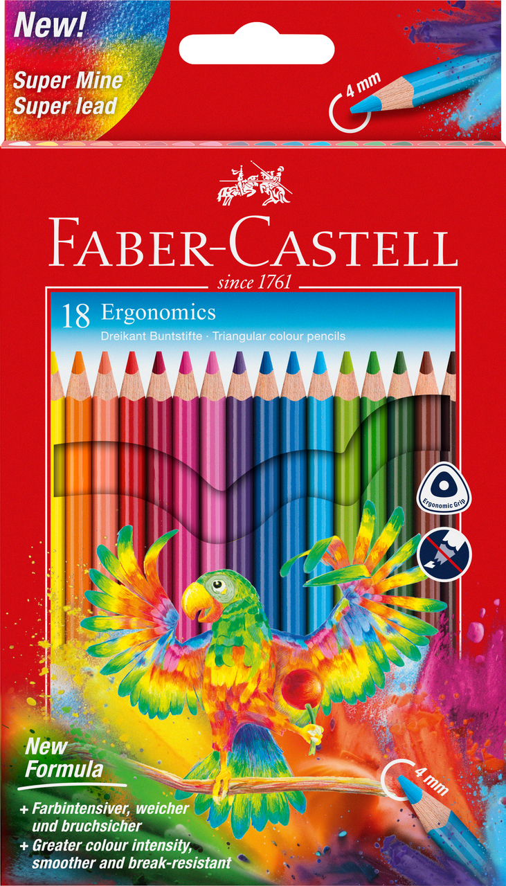 Ergonominiai spalvoti pieštukai Faber-Castell, 18 vnt.