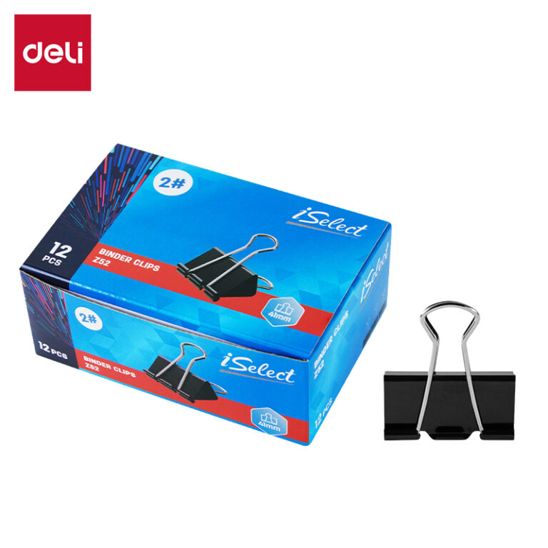 Metaliniai spaustukai DELI 41mm, juodos spalvos