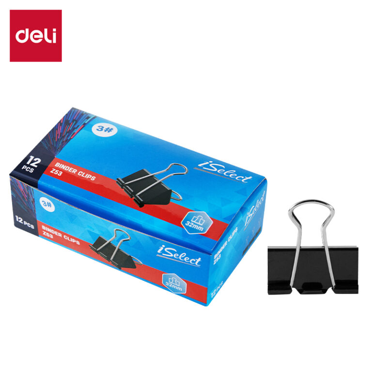 Metaliniai spaustukai DELI 32mm, juodos spalvos