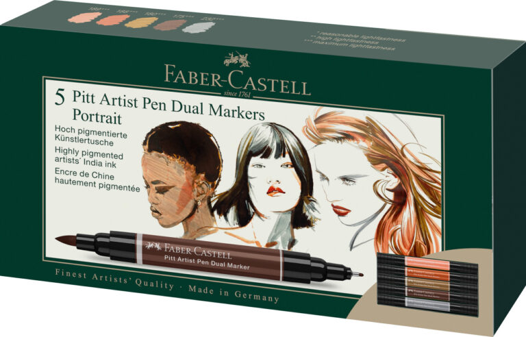 Žymekliai Faber-Castell Pitt Artist Pen, Portrait dvipusiai, 5 spalvų