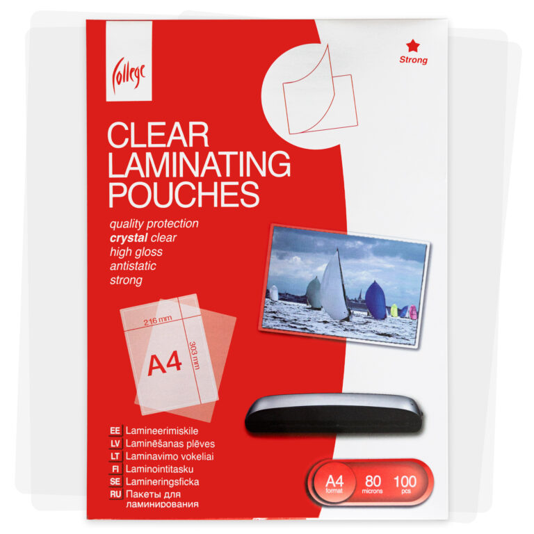 Laminavimo vokeliai College, antistatiniai, A4, 216x303mm, 80mikronų, 100vnt