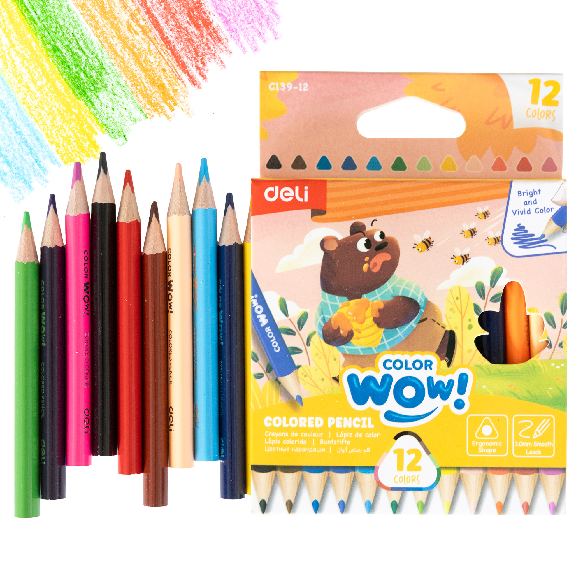 Spalvoti pieštukai DELI ColorWow tribriauniai, 12 spalvų Spalvoti pieštukai DELI ColorWow tribriauniai, 12 spalvų