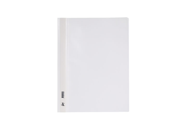 Plastikinis segtuvėlis College, A4, skaidriu viršeliu, su įsegėle, baltos spalvos