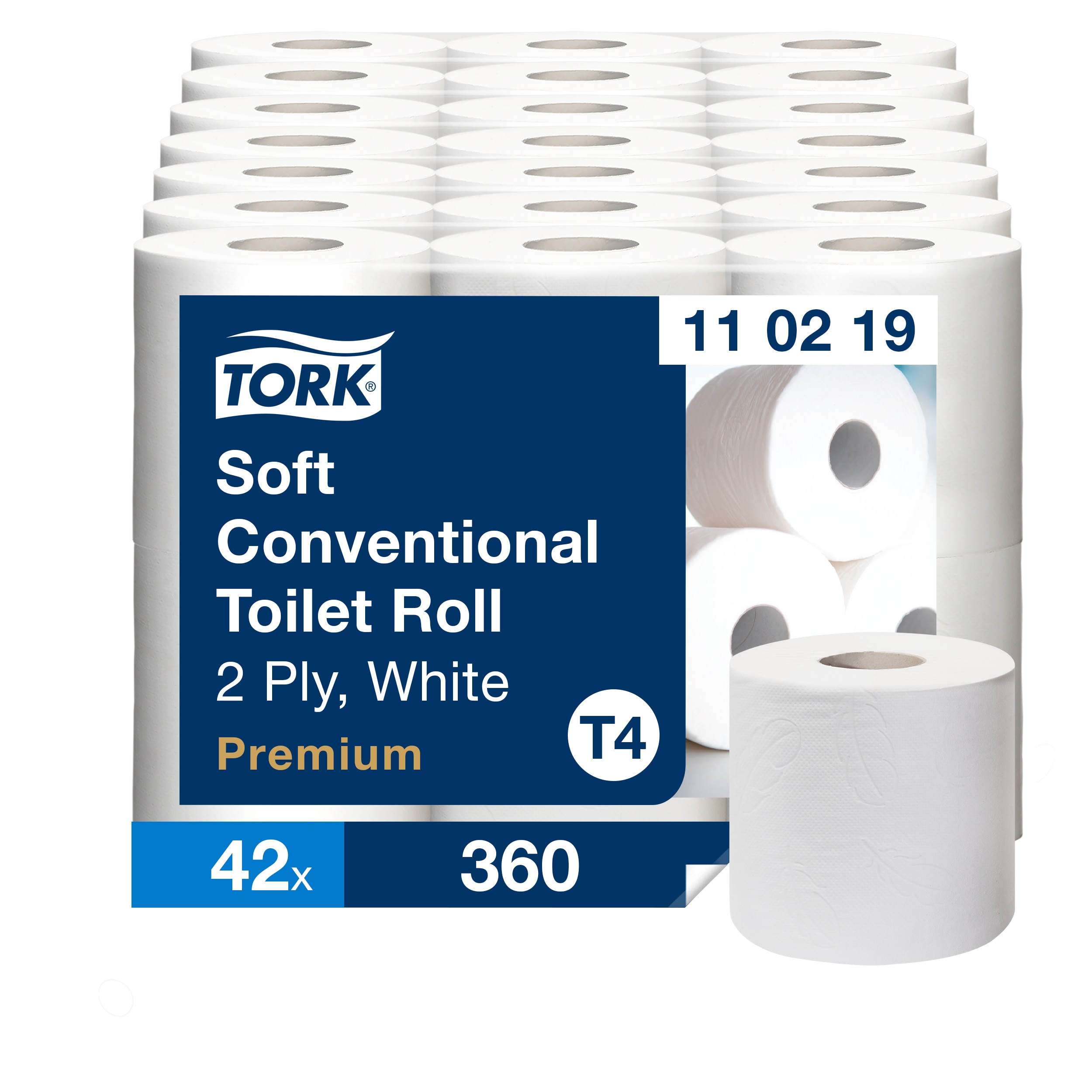 Tualetinis popierius rulonėliais Tork Premium Soft T4, (110219), baltos spalvos, 2 sluoksniai, 50.4 Tualetinis popierius rulonėliais Tork Premium Soft T4, (110219), baltos spalvos, 2 sluoksniai, 50.4 m, 360 lapeliai