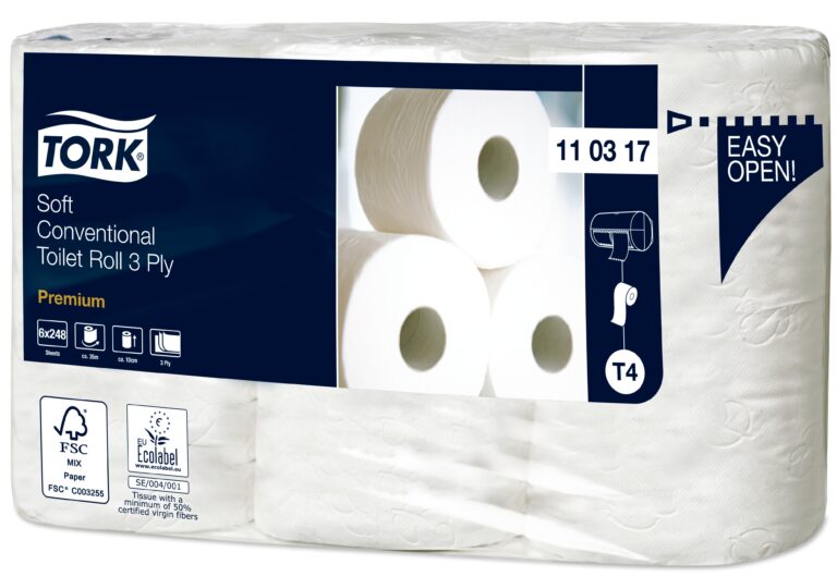 Tualetinis popierius Tork Premium Extra Soft T4 (110317), baltos spalvos, 3 sluoksniai, 35 m, 248 lapeliai, 6 rulonai