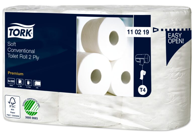 Tualetinis popierius rulonėliais Tork Premium Soft T4, (110219), baltos spalvos, 2 sluoksniai, 50.4 m, 360 lapeliai