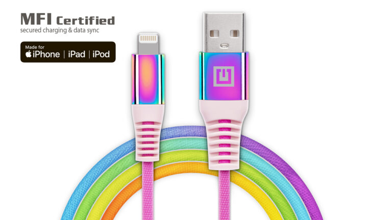 Laidas REAL-EL MFI USB A – Lightning Rainbow 1m, vaivorykštės spalvos