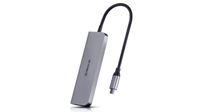 Adapteris C tipo REAL-EL CQ-700, pilkas, su keliais prievadais