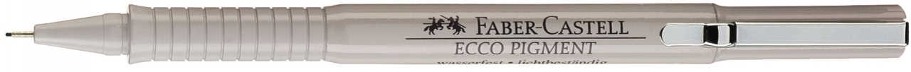 Plačiame kadre pilkas Faber-Castell Ecco Pigment rašiklis, smulkus antgalis, briaunota zona ir sidabro spaustukas