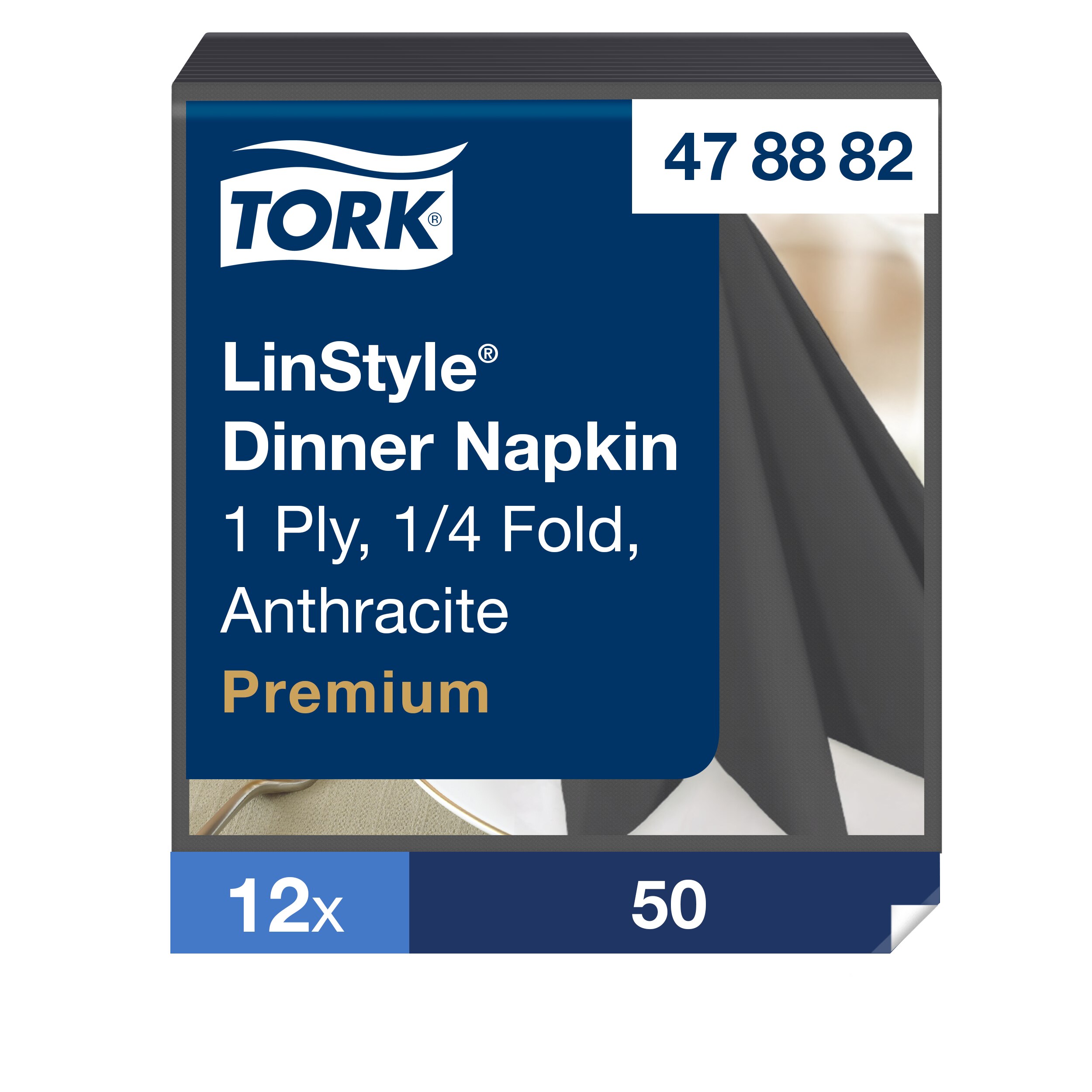 Servetėlės Tork LinStyle (478882), vakarienės, 1 sluoksnis, 50vnt.,antracito pilkos spalvos