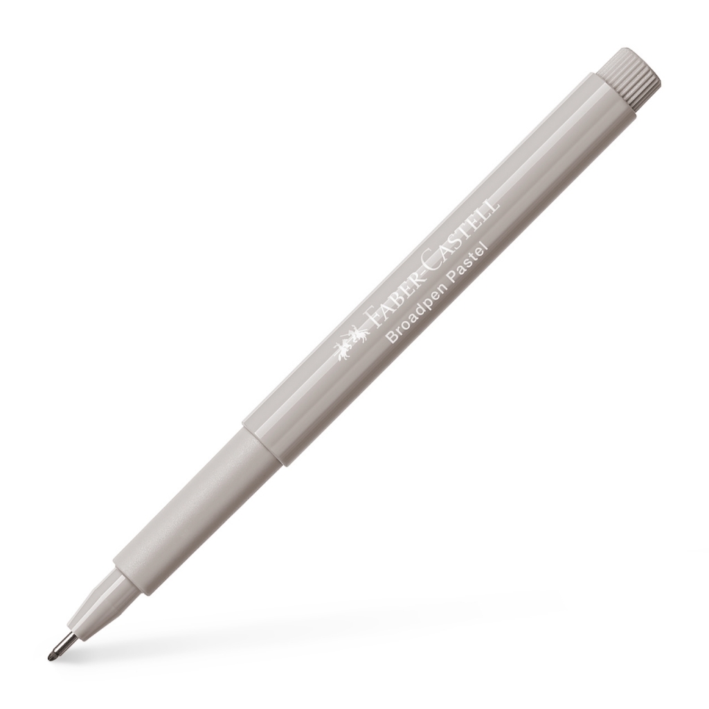 Įstrižas pilkas Faber-Castell Broadpen Pastel rašiklis su atidengtu smulkiu galiuku, matine laikymo zona ir rievėtu galu