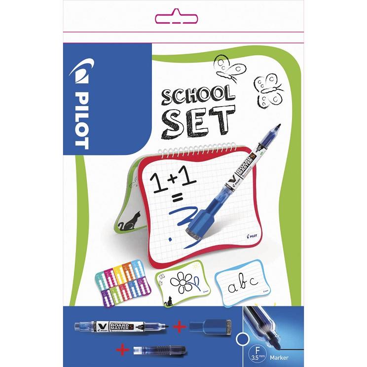 Pilot School Set pakuotė su balta lenta, 1+1 užduotimi, V Board Master žymekliu, trintuku ir atsargine šerdele