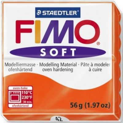 Staedtler Fimo Soft oranžinis 56 g modelino blokelis su 110 °C temperatūros ir 30 minučių kaitinimo schema