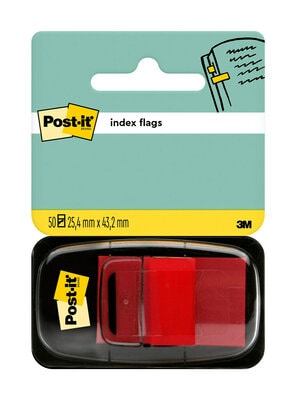 Post-it index flags pakuotė su juodu dozatoriumi, raudonais žymekliais ir 50 vnt. 25,4 × 43,2 mm žyma