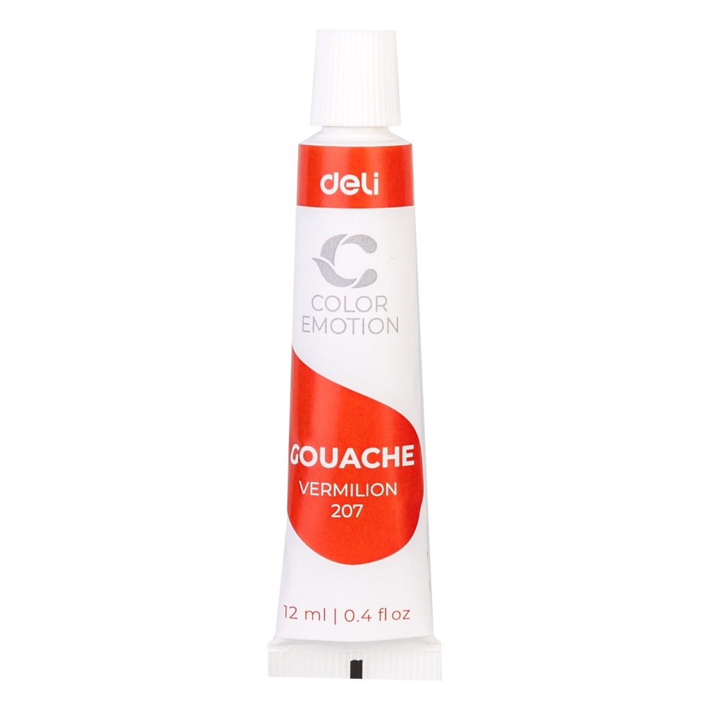 Balta ir raudona Deli Color Emotion Gouache Vermilion 207 12 ml tūbelė baltame fone