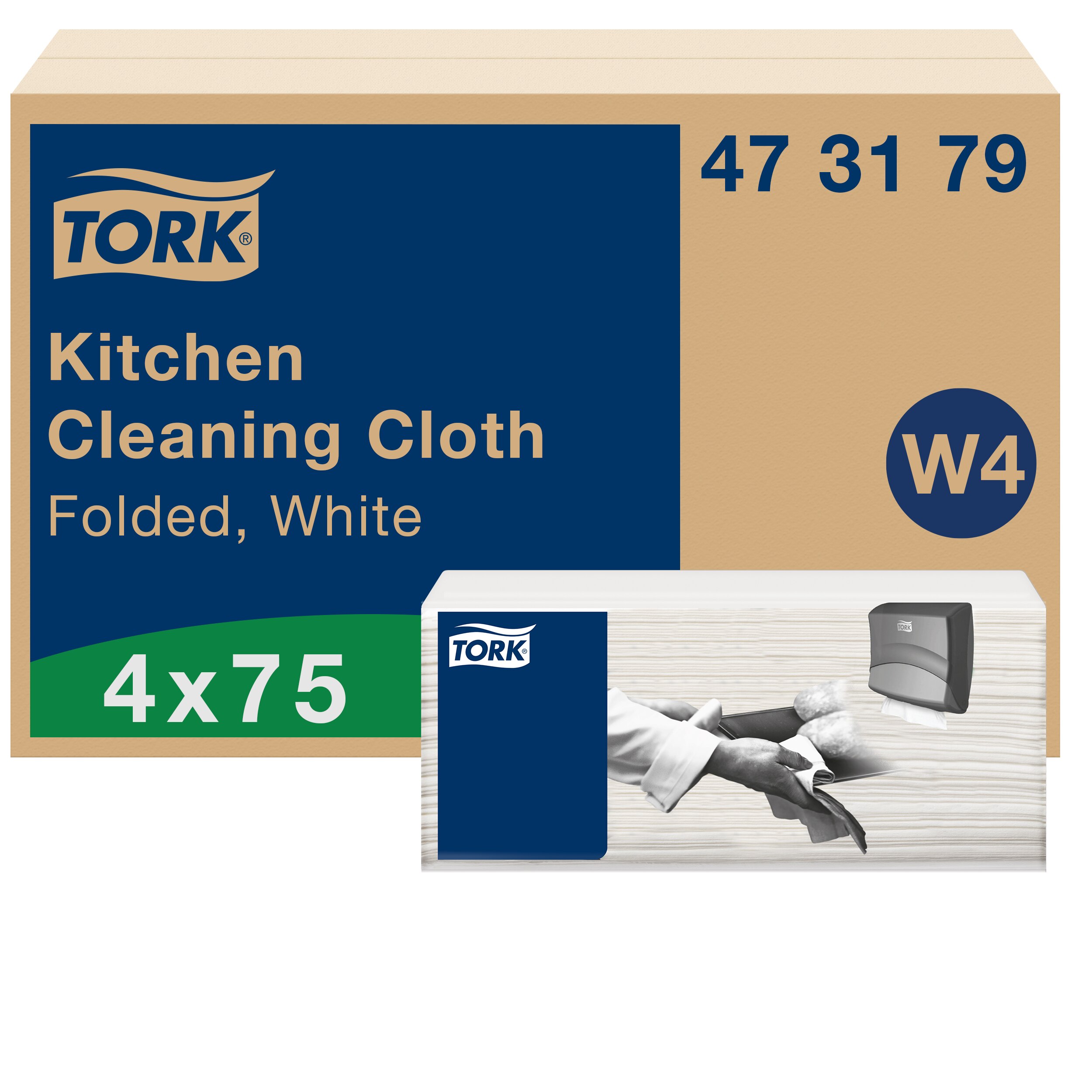 Ruda Tork Kitchen Cleaning Cloth W4 dėžė su balta šluosčių pakuote ir 4 x 75 žyma