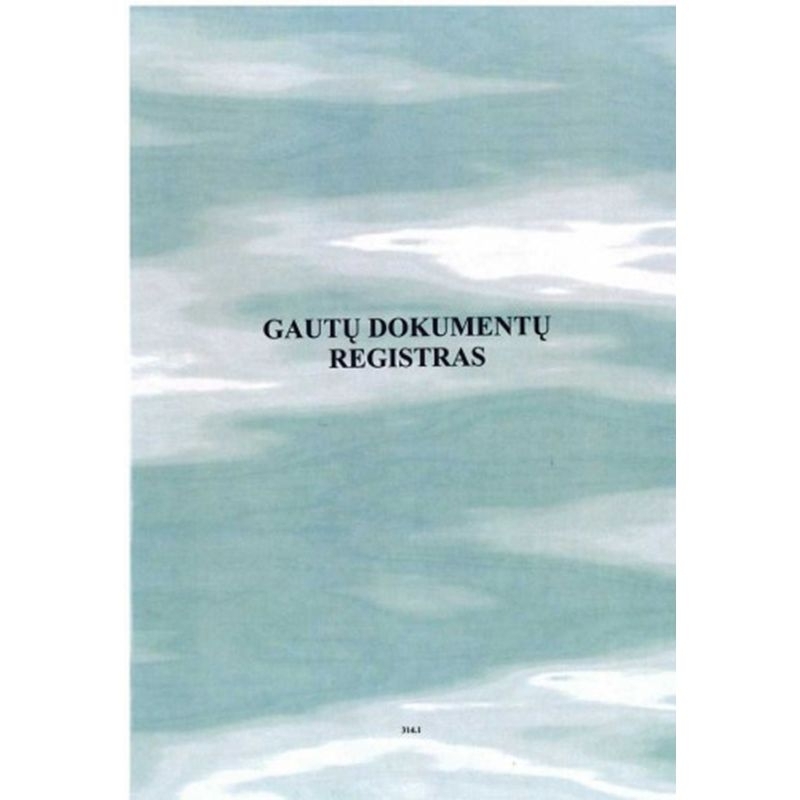 Melsvai žalias gautų dokumentų registro viršelis, centre juodas pavadinimas, apačioje maža 314.1 žyma