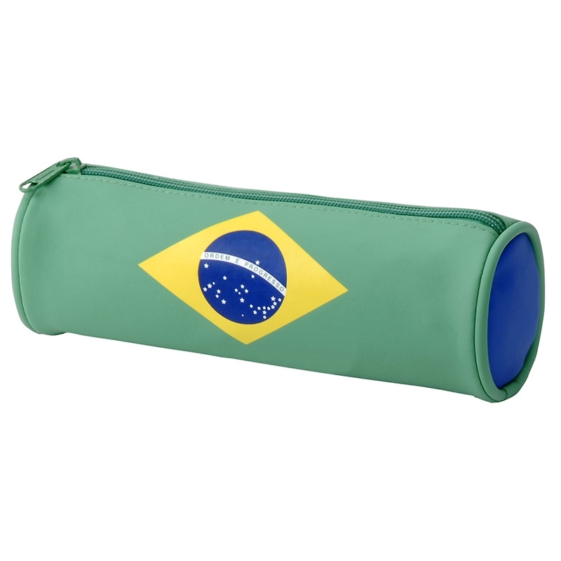 Žalias apvalus Viquel World penalas su Brazilijos vėliava ir mėlynu galiniu paviršiumi
