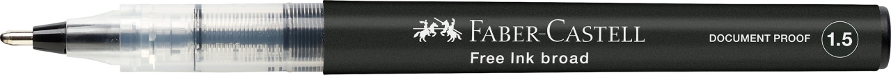 Faber-Castell Fine Ink Broad 1,5 rašiklis matiniu juodu korpusu, skaidria rumbuota priekine dalimi ir metaliniu galiuku