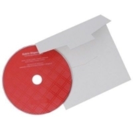 Atviras baltas popierinis CD vokelis su apskritu langeliu, iš jo kairėje ištrauktas raudonas diskas.