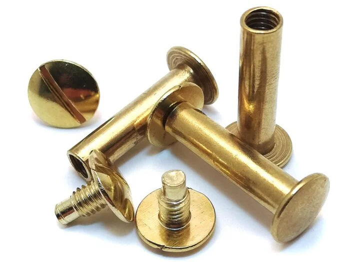 20 mm book screws, green. (100 sets), brass