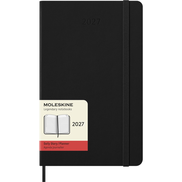 Kalendorius – užrašų knygelė Moleskine 2027, 13 x 21 cm, diena puslapyje, kietu viršeliu, juodos spalvos