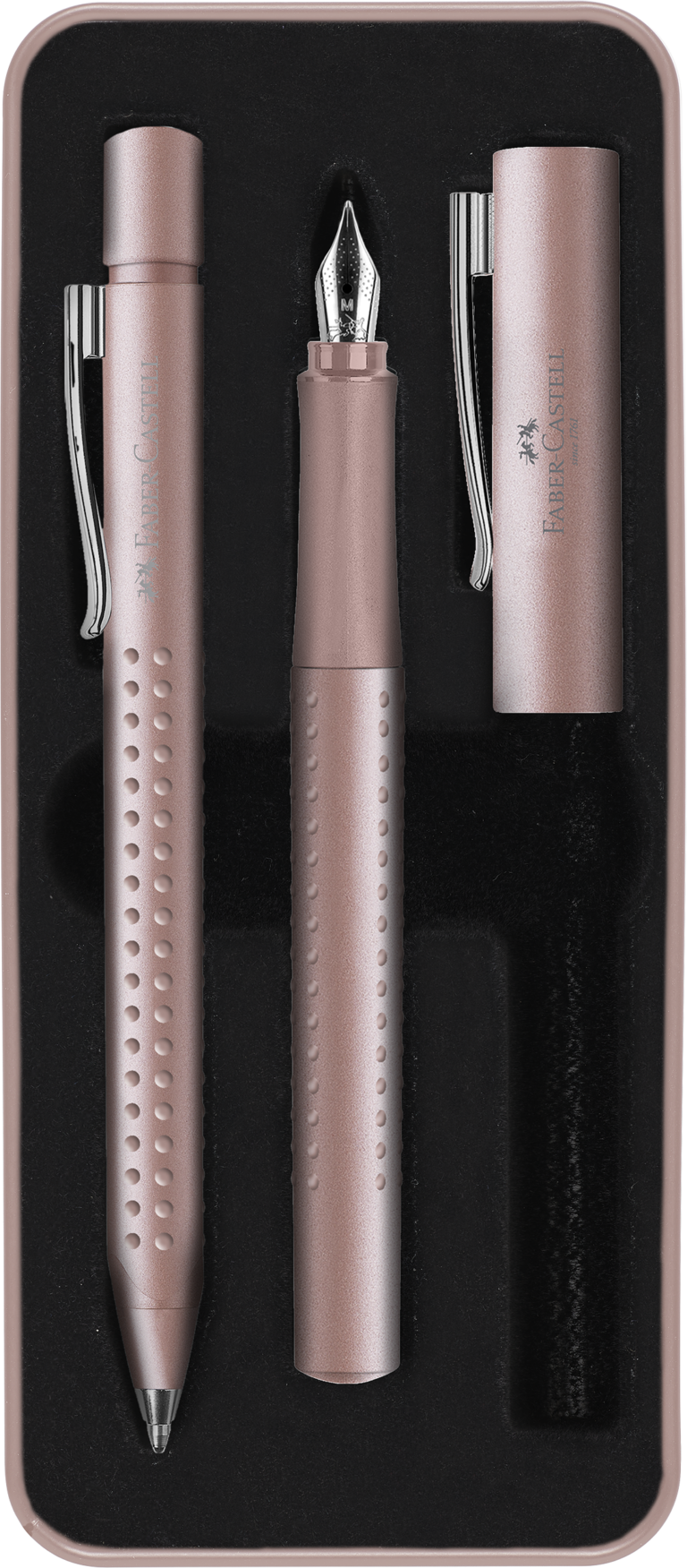 Dovanų rinkinys Faber-Castell Grip rašiklis + tušinukas, šviesiai rožinės spalvos