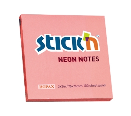 Kampu pasuktas rožinis Stick'n Neon Notes blokelis su HOPAX, 76 × 76 mm ir 100 sheets per pad užrašais