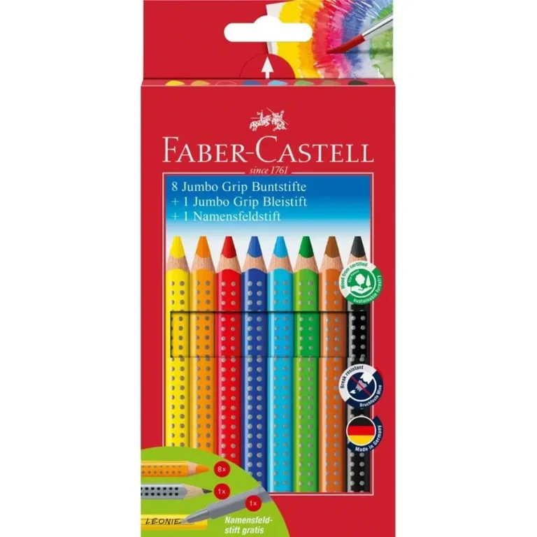 Spalvoti pieštukai Faber-Castell Jumbo Grip, 10 spalvų