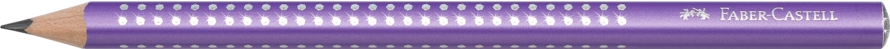 Horizontalus violetinis Faber-Castell Jumbo Sparkle pieštukas su pagaląstu mediniu galu ir dviem baltų taškelių eilėmis