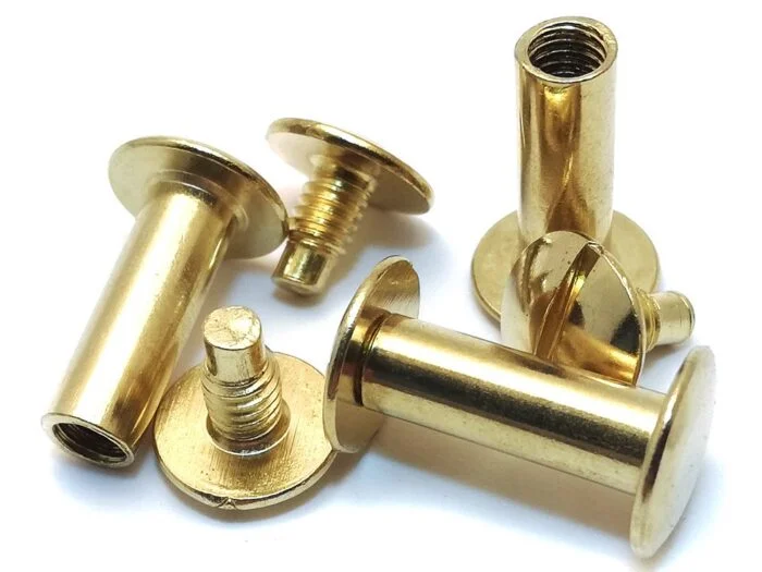 12 mm book screws, green. (100 sets), brass