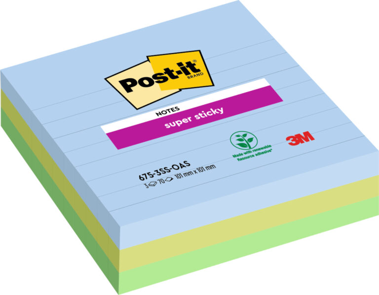Lipnūs lapeliai 3M Post-it® Super Sticky Oasis 101 x 101 mm 3 vnt./pak., 70 lapelių