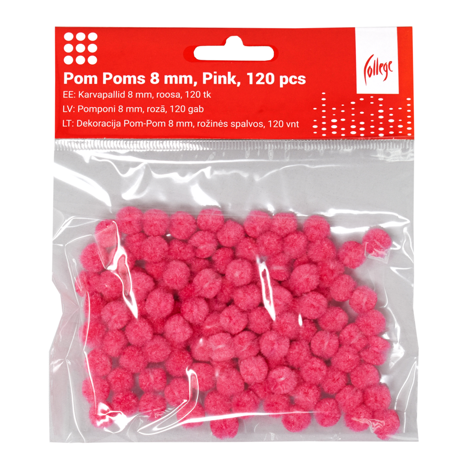 Dekoracija Pom-Pom College, 8 mm., 120 vnt., rožinės spalvos