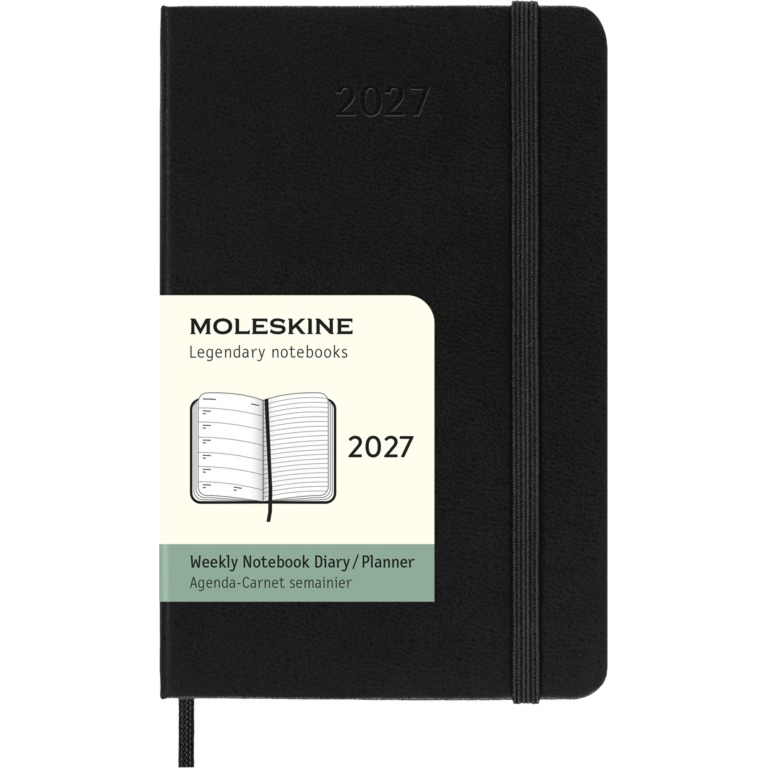 Kalendorius – užrašų knygutė Moleskine 2027,  9 x 14 cm, savaitė, kietu viršeliu, juodos spalvos